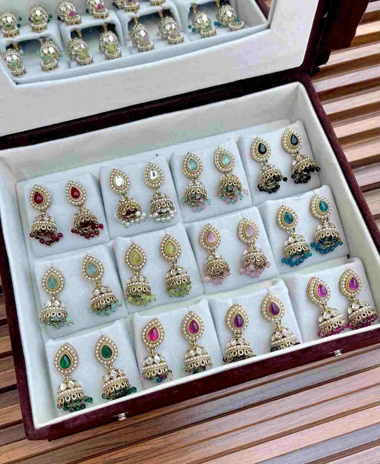 Beautiful Exclusive Quality 12 Pairs Different Colour Small Jhumka Mirror Box….